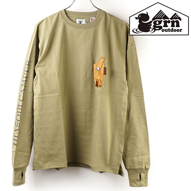 【30％OFF／ラスト1着】ジーアールエヌ アウトドア grn outdoor メンズ ヒアソビ キャンパー 長袖Tシャツ HIASOBI CAMPER L/S TEE [GO0105F SS21] トップス 難燃加工USAコットン キャンプ アウトドア OLIVE グリーン系【メール便可】【メール便送料無料】【ts】【e】