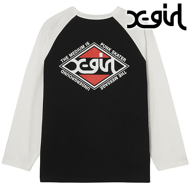 エックスガール X-girl レディース ロンバスロゴ ベースボールビッグティー  RHOMBUS LOGO B/B BIG TEE xgirl トップス Tシャツ 半袖 BLACK