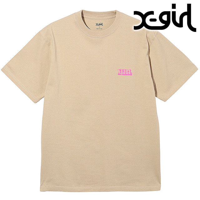 エックスガール X-girl レディース サークルバックグラウンドフェイスロゴ ショートスリーブTシャツ  CIRCLE BACKGROUND FACE LOGO S/S TEE トップス 半袖 BEIGE 