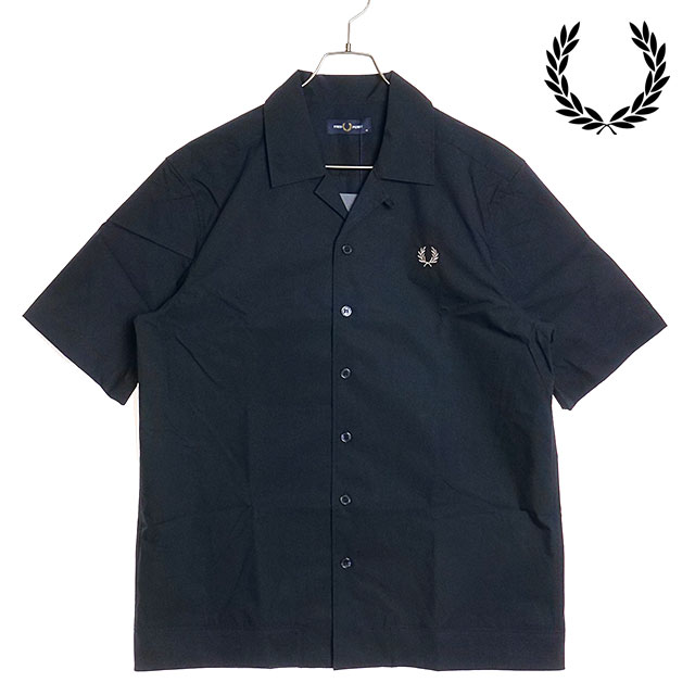 フレッドペリー FRED PERRY メンズ リブド ヘム リビア カラーシャツ [M5705-608 SS24Q2] RIBBED HEM REVERE COLLAR SHIRT トップス 半袖 オープンカラー 開襟シャツ NAVY