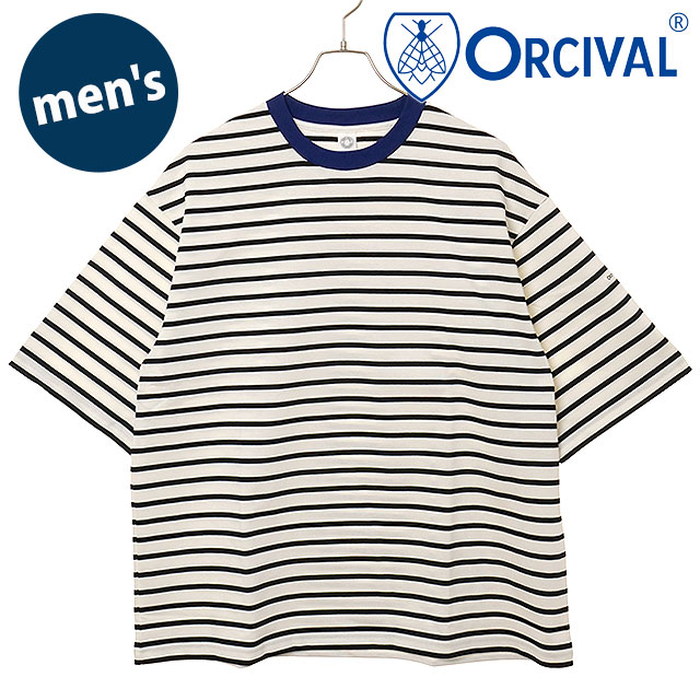 【最大100%ポイントバック】オーシバル ORCIVAL ワイド クルーネック ショートスリーブプルオーバー [OR-C0460-MSD SS25] WIDE CREW NECK S/S P.O. 日本製 メンズ トップス カットソー 半袖Tシャツ ボーダー WHITE/BLACK(BLUE-BINDER) 正規取扱店