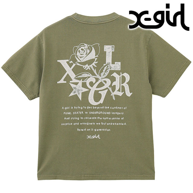 【20%OFF/SALE】【ラスト1着】エックスガール X-girl ローズロゴ フェイデッド ショートスリーブ Tシャツ [105251011016 SS25] ROSE LOGO FADED S/S TEE レディース トップス 半袖 バックプリントティー OLIVE 【メール便可】 正規取扱店【ts】【e】