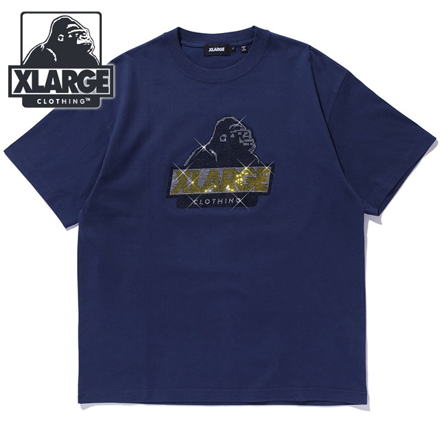 乐天商城 - 【最大100%ポイントバック】エクストララージ XLARGE ラインストーン スランテッド OG ショートスリーブTシャツ [101252011054] RHINE STONE SLANTED OG S/S TEE メンズ x-large エックスラージ トップス カットソー 半袖 NAVY 【メール便可】 正規取扱店