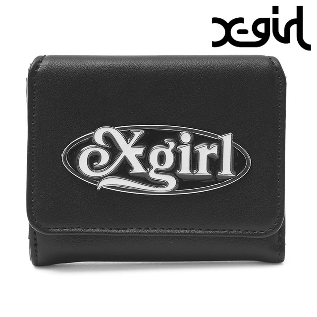 エックスガール X-girl レディース オーバルロゴクラスプ フェイクレザーミニウォレット [105261054004 SS26] OVAL LOGO CLASP FAUX LEATHER MINI WALLET 小物 ミニ財布 三つ折り財布 黒 BLACK 正規取扱店