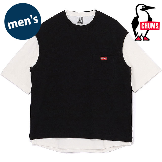 乐天商城 - 【最大100%ポイントバック】チャムス CHUMS メンズ キーストーンレイヤードTシャツ [CH00-1493 SS26] M Keystone Layered T-Shirt トップス 半袖 ベスト セットアイテム ブラック Black 正規取扱店