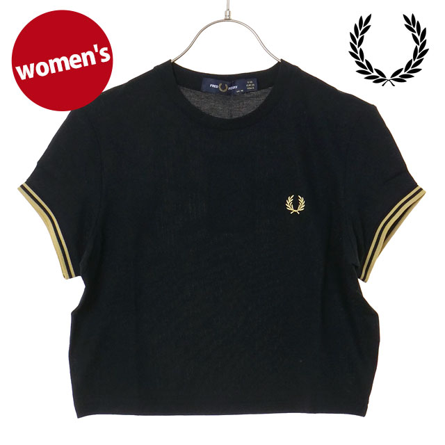 樂天商城 - 【最大100%ポイントバック】フレッドペリー FRED PERRY レディース ティップドピケTシャツ [G2171-90A SS26] TIPPED PIQUE T-SHIRT トップス 半袖 クロップド丈 ブラック BLACK/CHAMPAGNE 【メール便可】 正規取扱店