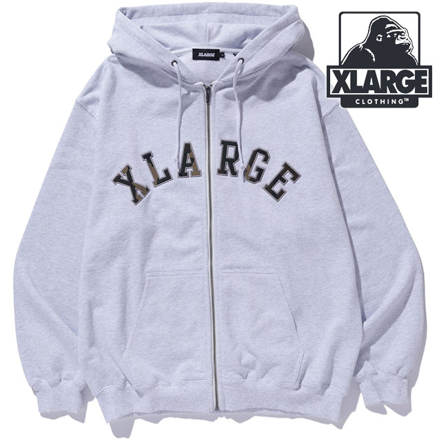 樂天商城 - 【最大100%ポイントバック】エクストララージ XLARGE メンズ カモパッチ ジップアップフーデッド スウェットシャツ [101261012012 SS26] CAMO PATCH ZIP UP HOODED SWEATSHIRT トップス 長袖 ジップパーカー グレー ASH 正規取扱店