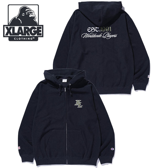 エクストララージ XLARGE メンズ チャンピオン ジップアップフーデッド スウェットシャツ 101261012020 SS26SPOT XLARGE×Champion ZIP UP HOODED SWEATSHIRT トップス 長袖 パーカー フーディ 黒 BLACK 正規取扱店