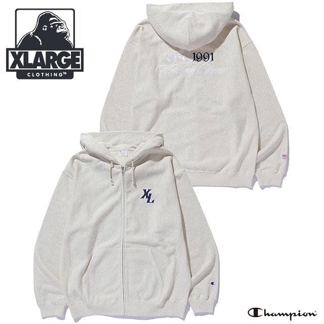 Rakuten - 【最大100%ポイントバック】エクストララージ XLARGE メンズ チャンピオン ジップアップフーデッド スウェットシャツ [101261012020 SS26SPOT] XLARGE×Champion ZIP UP HOODED SWEATSHIRT トップス 長袖 パーカー フーディ グレー ASH 正規取扱店