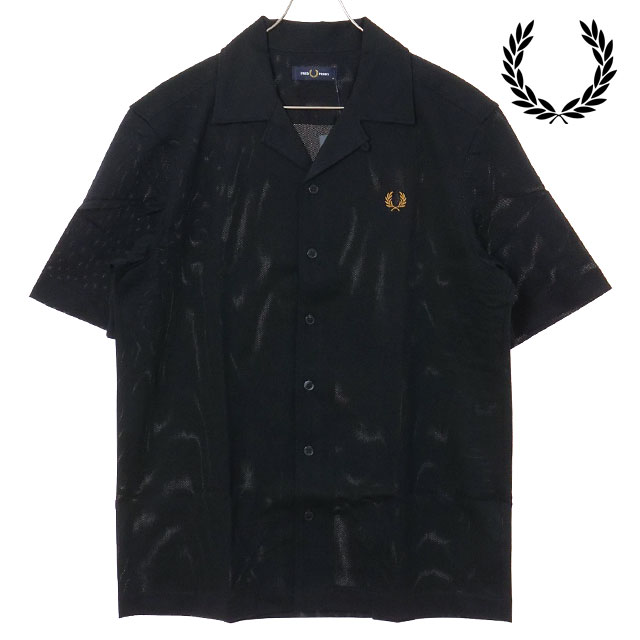 フレッドペリー FRED PERRY メンズ コンプレスメッシュ リベレカラーシャツ  COMPRESS MESH REVERE COLLAR SHIRT トップス 半袖 オープンカラーシャツ ブラック BLACK 正規取扱店