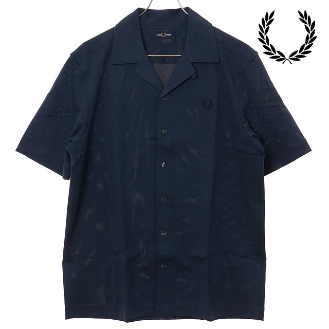 樂天商城 - 【最大100%ポイントバック】フレッドペリー FRED PERRY メンズ コンプレスメッシュ リベレカラーシャツ [M1745-46B SS26] COMPRESS MESH REVERE COLLAR SHIRT トップス 半袖 オープンカラーシャツ ネイビー DARK-AIRFORCE 正規取扱店