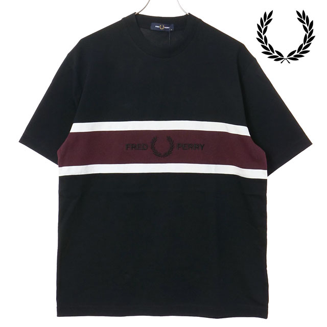 乐天商城 - 【最大100%ポイントバック】フレッドペリー FRED PERRY メンズ エンブロイダードパネルTシャツ [M2405-102 SS26] EMBROIDERED PANEL T-SHIRT トップス 半袖 クルーネック ブラック BLACK 【メール便可】 正規取扱店