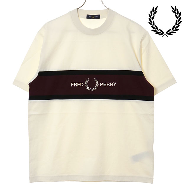 乐天商城 - 【4/30限定 最大P27倍】フレッドペリー FRED PERRY メンズ エンブロイダードパネルTシャツ [M2405-560 SS26] EMBROIDERED PANEL T-SHIRT トップス 半袖 クルーネック ホワイト ECRU 【メール便可】 正規取扱店