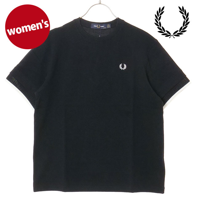 乐天商城 - 【最大100%ポイントバック】フレッドペリー FRED PERRY レディース メッシュカフピケTシャツ [G2167-102 SS26] MESH CUFF PIQUE T-SHIRT トップス 半袖 鹿の子 ブラック BLACK 【メール便可】 正規取扱店
