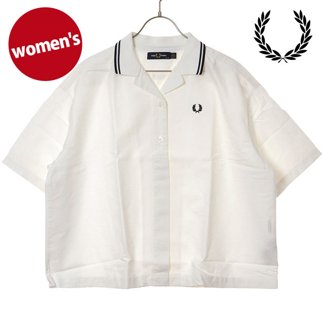樂天商城 - フレッドペリー FRED PERRY レディース ティップドプラケットディテールシャツ [G2177-129 SS26] TIPPED PLACKET DETAIL SHIRT トップス 半袖 オープンカラーシャツ ホワイト SNOW-WHITE 正規取扱店