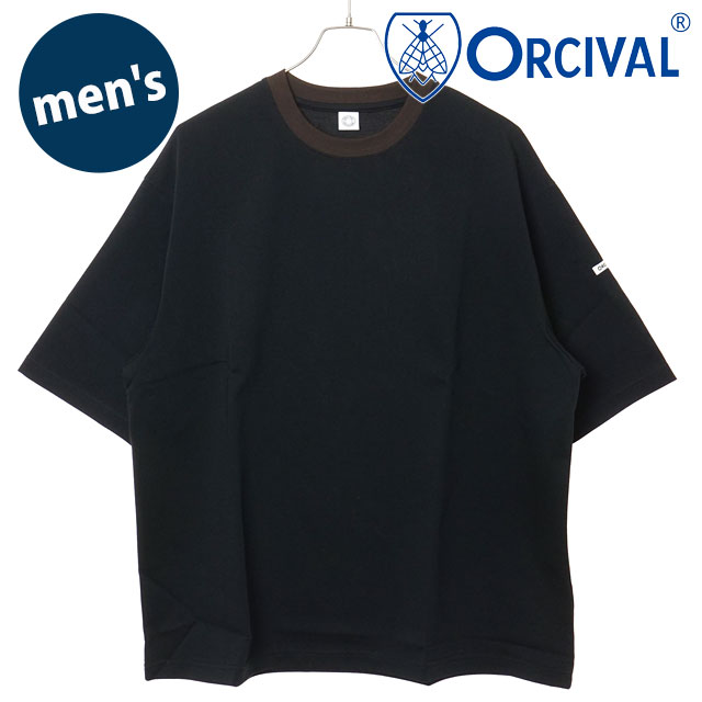 樂天商城 - 【4/30限定 最大P27倍】オーシバル ORCIVAL メンズ ワイドクルーネック ショートスリーブプルオーバー [OR-C0460-MSD SS26] WIDE CREW NECK S/S P.O. トップス カットソー 半袖Tシャツ ボーダー 日本製 黒 BLACK（DK.BROWN-BINDER） 正規取扱店