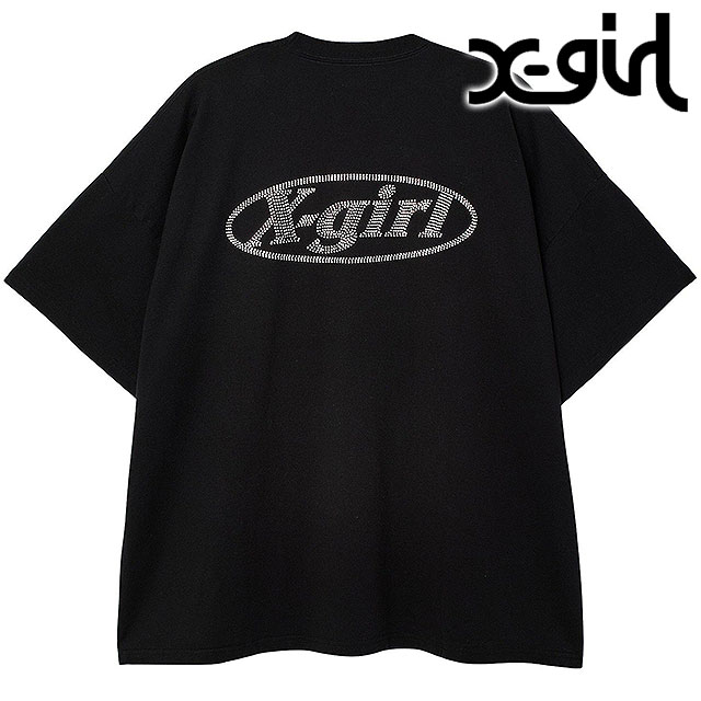 エックスガール X-girl レディース ラインストーン オーバルロゴ ショートスリーブビッグティードレス [105262041007 SU26] RHINESTONE OVAL LOGO S/S BIG TEE DRESS トップス Tシャツワンピース 半袖 黒 BLACK 正規取扱店