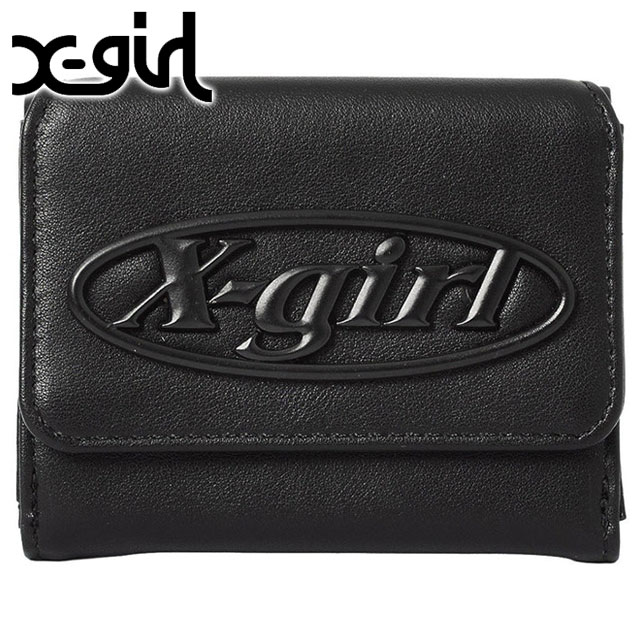 乐天商城 - 【4/25限定 最大P37倍】エックスガール X-girl レディース トーナルオーバルロゴバックル フェイクレザー ミニウォレット [105262054004 SU26] TONAL OVAL LOGO BUCKLE FAUX LEATHER MINI WALLET ミニ財布 三つ折り 黒 BLACK 正規取扱店