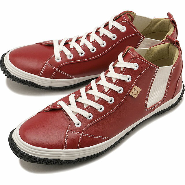 乐天商城 - 返品交換送料無料 スピングル SPINGLE スニーカー メンズ サイドゴア ミッドカットシューズ [SP442-10 SS26] SP-442 日本製 カンガルーレザー ミドルカット レッド 正規取扱店