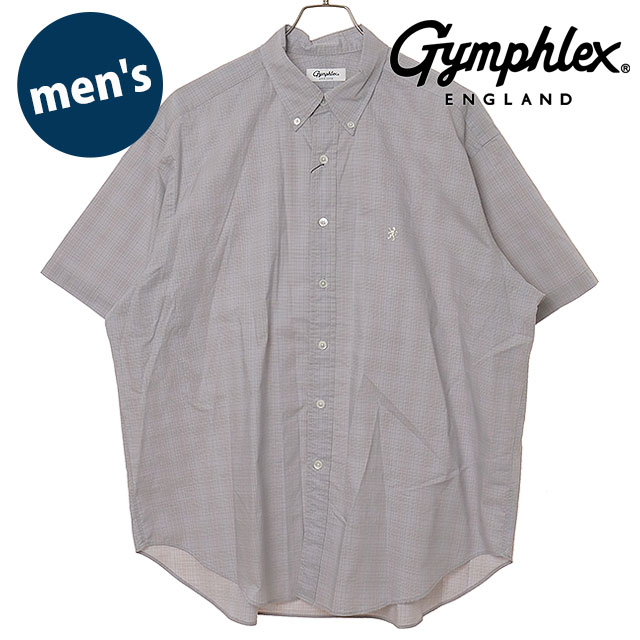 ジムフレックス Gymphlex メンズ ボタンダウンショツ ショートスリーブ  B.D. SHIRT S/S トップス 半袖 ワンポイント チェックシャツ LT.PURPLE/BROWN-CHECK(OFF-WHITE) 正規取扱店