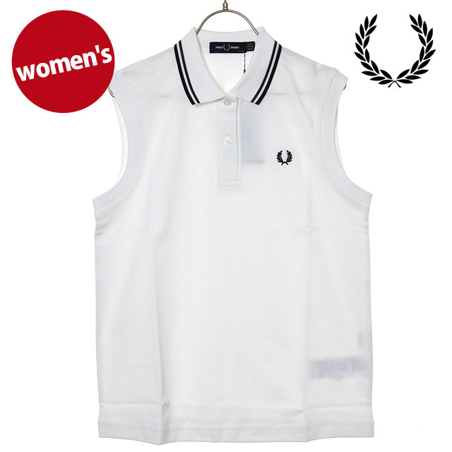 樂天商城 - フレッドペリー FRED PERRY タンクトップ レディース スリーブレス ツインティップド フレッドペリーシャツ [G7200-19C SS26Q2] SLEEVELESS TWIN TIPPED FRED PERRY SHIRT トップス ノースリーブ 鹿の子 ホワイト SNOW-WHITE/OXBLOOD/NAVY 正規取扱店
