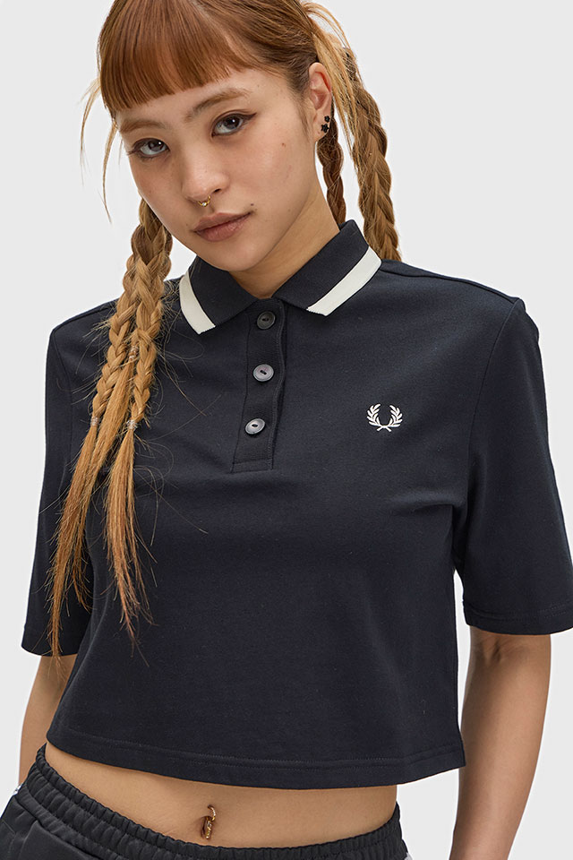Rakuten - 【最大100%ポイントバック】フレッドペリー FRED PERRY レディース ボールドティップドポロシャツ [G2182-102 SS26Q2] BOLD TIPPED POLO SHIRT トップス 半袖 クロップド丈 ブラック BLACK 正規取扱店