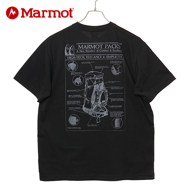 Rakuten - 【最大100%ポイントバック】マーモット Marmot メンズ アーカイブパックスTシャツ [MTSS26MST068 SS26] Archive paks T-Shirts トップス 半袖 吸水速乾 UVカット 黒 BLACK 【メール便可】 正規取扱店