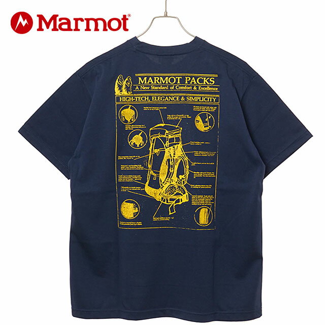 Rakuten - 【最大100%ポイントバック】マーモット Marmot メンズ アーカイブパックスTシャツ [MTSS26MST068 SS26] Archive paks T-Shirts トップス 半袖 吸水速乾 UVカット ネイビー NAVY 【メール便可】 正規取扱店