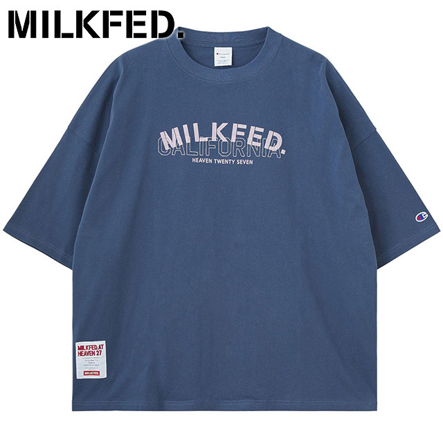 乐天商城 - 【最大100%ポイントバック】ミルクフェド MILKFED. レディース チャンピオン レイヤーロゴビッグTシャツ [103262011001 SU26] CHAMPION LAYER LOGO BIG TEE トップス 半袖 コラボ ビッグシルエット ネイビー NAVY 正規取扱店
