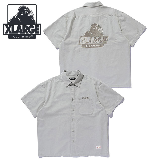 樂天商城 - 【最大100%ポイントバック】エクストララージ XLARGE メンズ スランテッドOG ショートスリーブワークシャツ [101262014003 SU26] SLANTED OG S/S WORK SHIRT トップス 半袖 カジュアルシャツ グレー GREY 正規取扱店