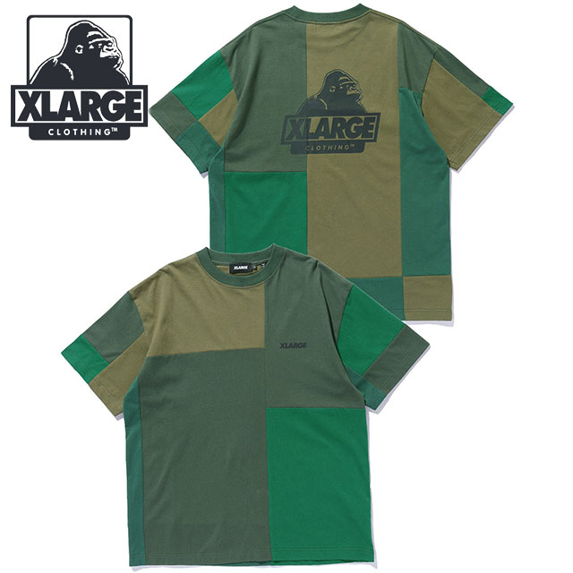 乐天商城 - エクストララージ XLARGE メンズ パッチワーク ショートスリーブTシャツ [101262011004 SU26] PATCHWORK S/S TEE トップス 半袖 クルーネック グリーン OLIVE 【メール便可】 正規取扱店