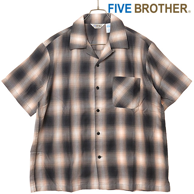 乐天商城 - ファイブブラザー FIVE BROTHER メンズ ライトオンブレ ワンナップシャツ [152630 SS26] LIGHT OMBRE ONE-OP SHIRTS トップス 半袖 オープンカラーシャツ チェック柄 黒 BLACK/L.PINK 正規取扱店
