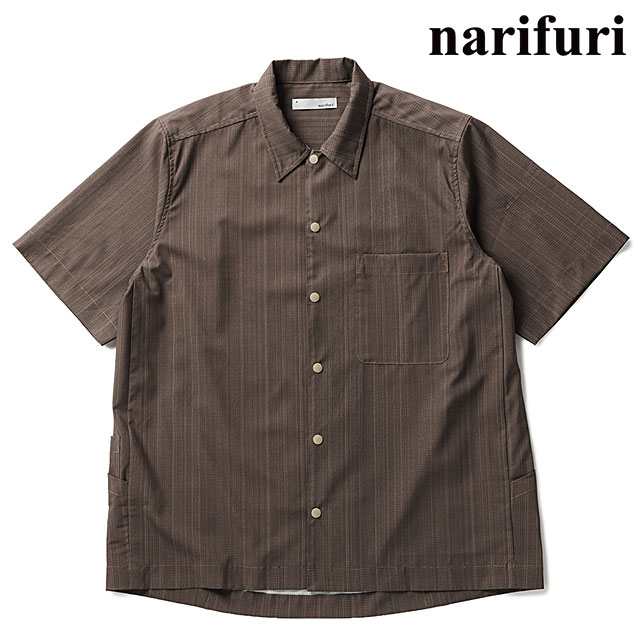 【4/18限定 最大P30倍】ナリフリ narifuri メンズ メッシュ半袖シャツ [NF4062-035 SS26] メッシュ半袖シャツ トップス ストレッチ素材 カジュアルシャツ ブラウン BROWN 正規取扱店