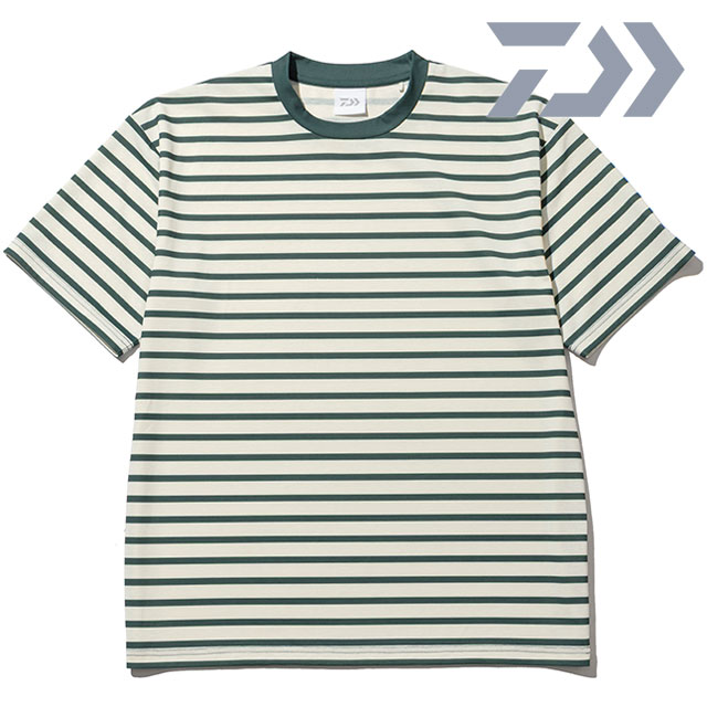 Rakuten - 【最大100%ポイントバック】ダイワ DAIWA メンズ シェード ストライプ Tシャツ [DE-8626EX SS26] SHADE STRIPE T-SHIRT トップス 半袖 UVケア 遮熱 ボーダーティー ホワイト OFF-WHITE/GREEN 【メール便可】 正規取扱店
