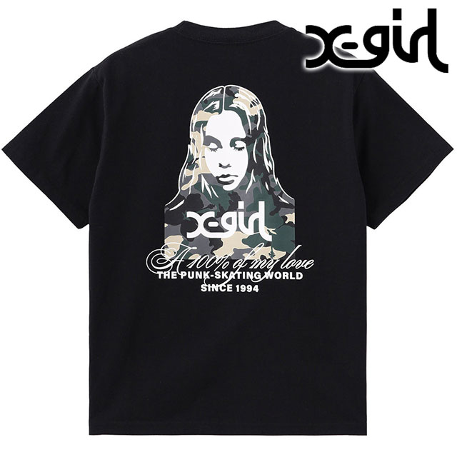 Rakuten - 【最大100%ポイントバック】エックスガール X-girl レディース ハイビスカスカモフラージュフェイス ショートスリーブTシャツ [105262011030 SU26] HIBISCUS CAMOUFLAGE FACE S/S TEE トップス 半袖 カモ柄 黒 BLACK 【メール便可】 正規取扱店