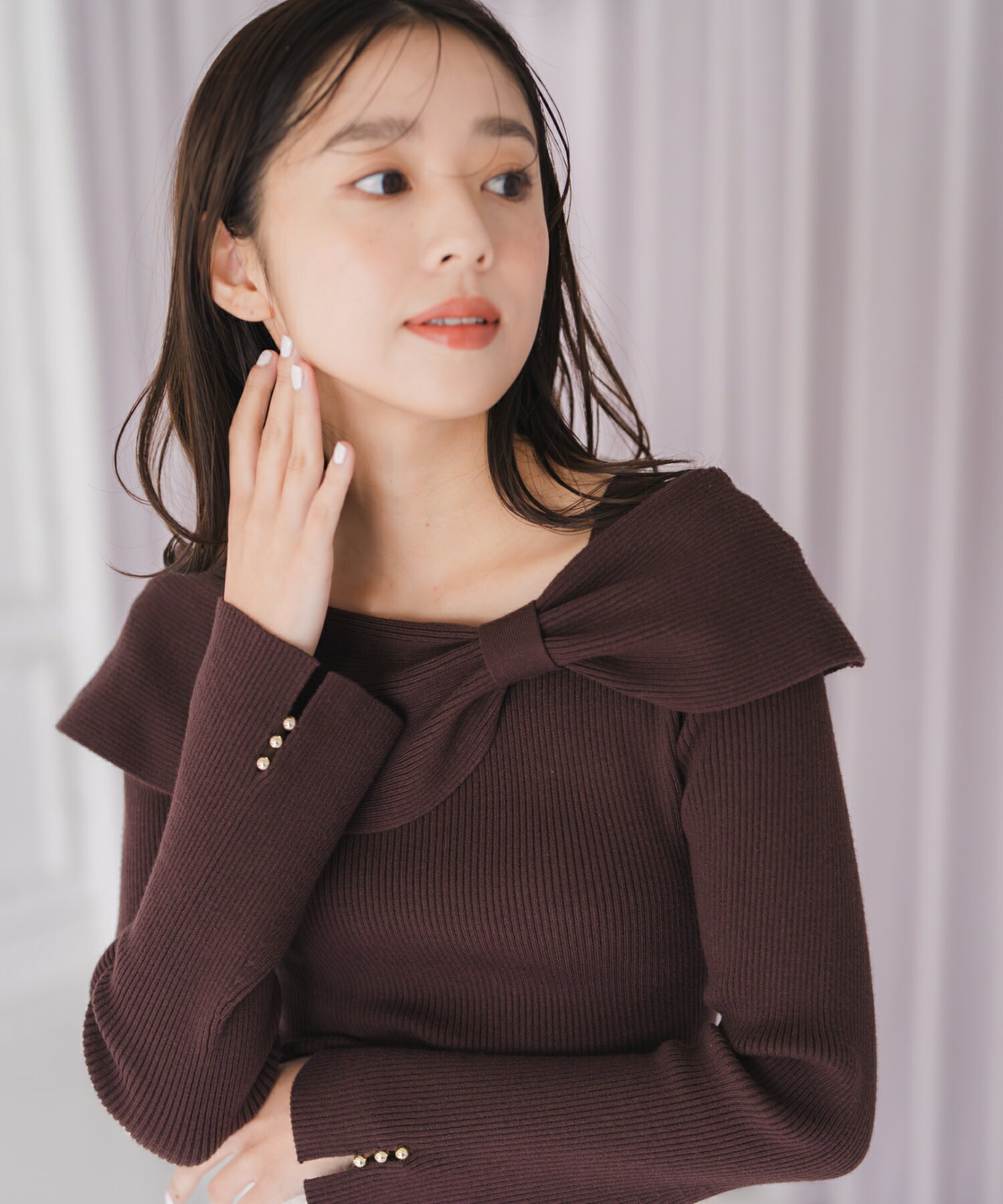 【50%OFF】【2025秋冬アイテム】アシメリボン2wayフレア袖ニット/MM548306 ミッシュマッシュ 2way 長袖 着回し 秋冬 細見え 華やか デート