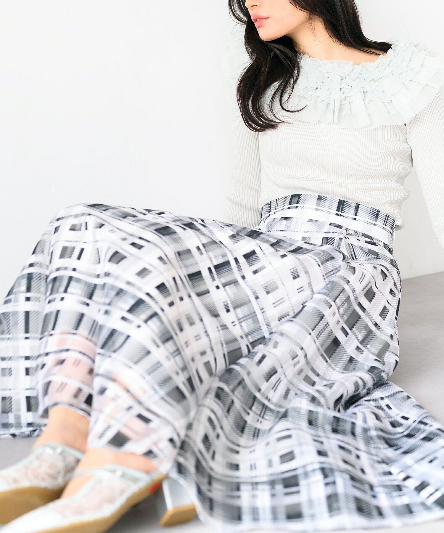 【特価】【定価12,100円→5,000円】【2025春夏アイテム】シアーチェックフレアスカート/MM517217 MISCH MASCH ミッシュマッシュ 公式のサムネイル