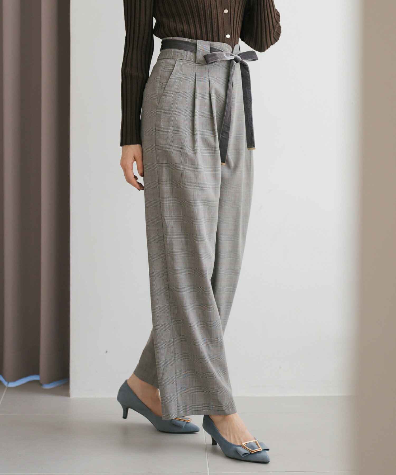 【30%OFF】【SALEアウトレット】ベロアリボン2タックワイドパンツ/MM537302 ミッシュマッシュ ワイドパンツ タック ウエストゴム