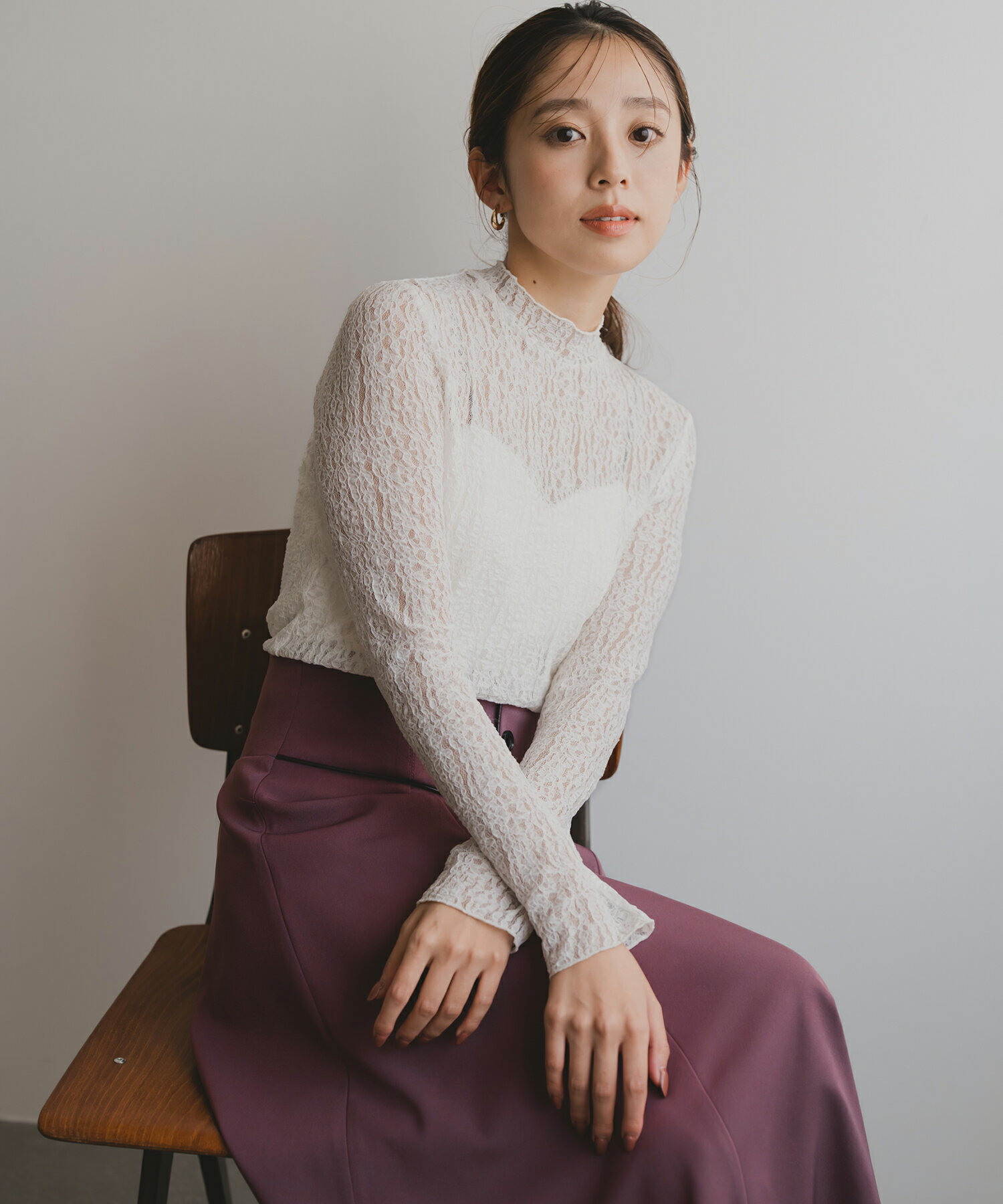 【2025秋冬アイテム】シアーレースカットソー/MM538202 ミッシュマッシュ カットソー タイト レースカットソー/MM538202 ミッシュマッシュ 長袖 シアートップスのサムネイル