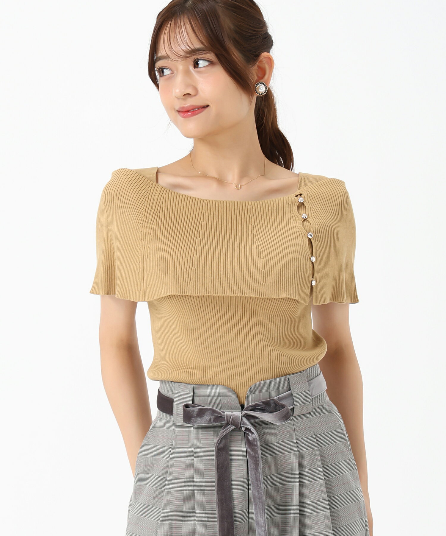 【30%OFF】【SALEアウトレット】アシメ金釦2wayケープニット/MM538306 ミッシュマッシュ トップス ケープニット 2way 着回し