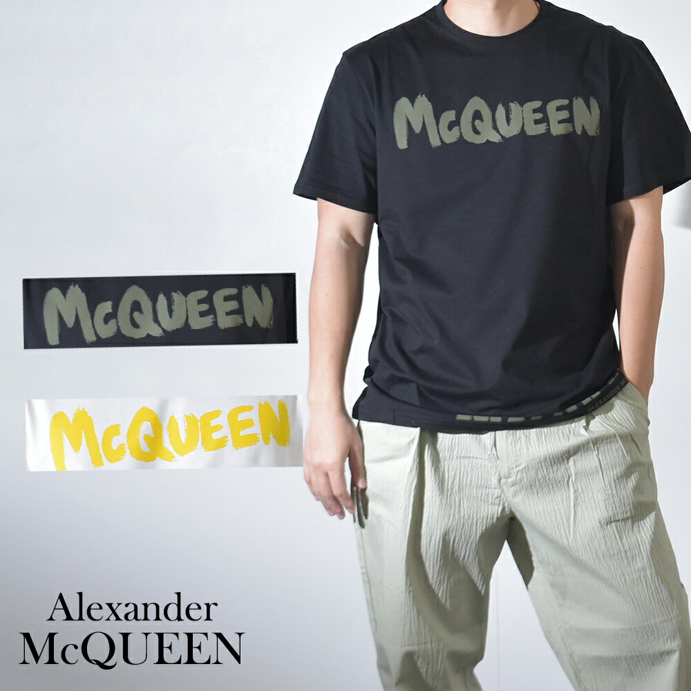 ALEXANDER McQUEEN Tシャツ 半袖 プリント ロゴ ブラック 黒 ホワイト 白 メンズ ブランド 622104