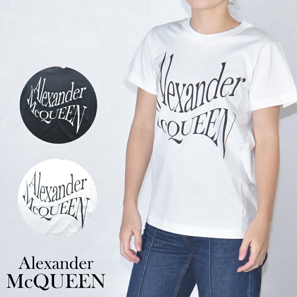 ALEXANDER McQUEEN Tシャツ 半袖 プリント ロゴ WARPED LOGO ブラック 黒 ホワイト 白 メンズ ブランド 781403