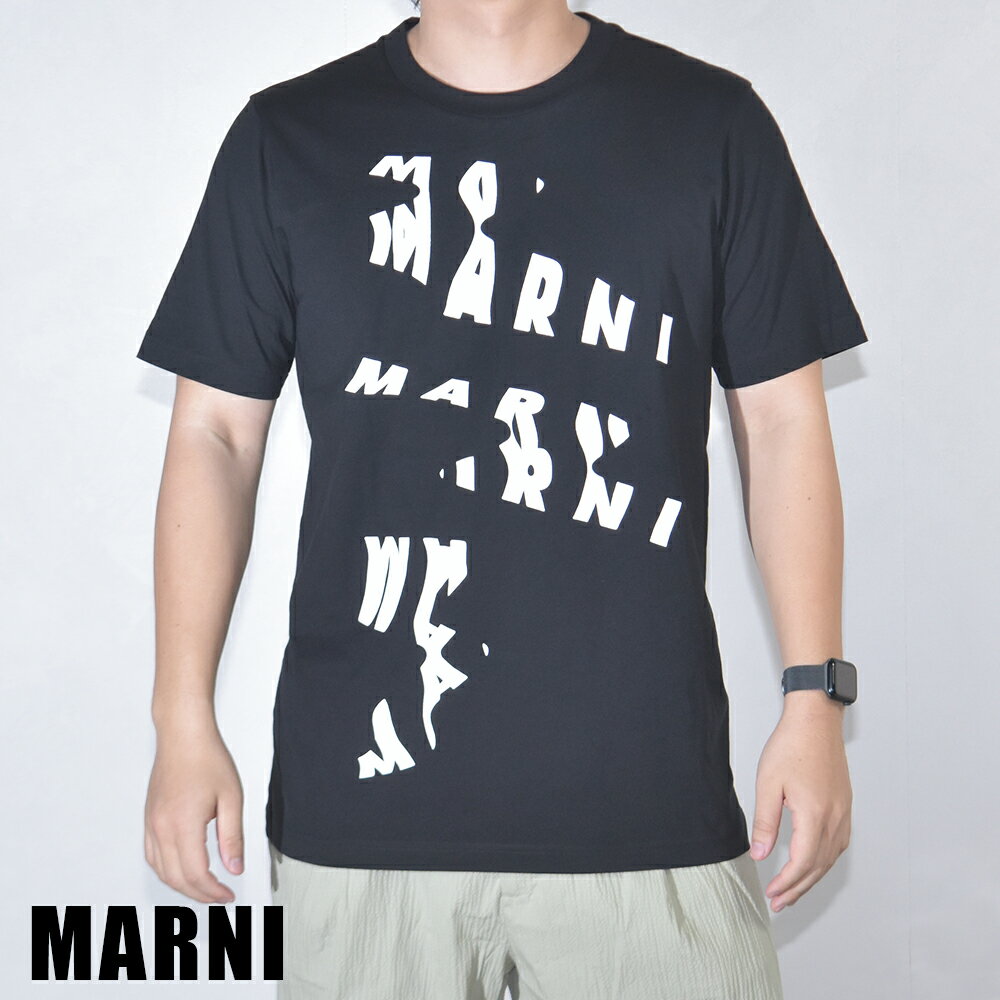 マルニ Tシャツ メンズ 変形ロゴ 半袖 ブランド 綿100％ MARNI ブラック HUMU0198P8