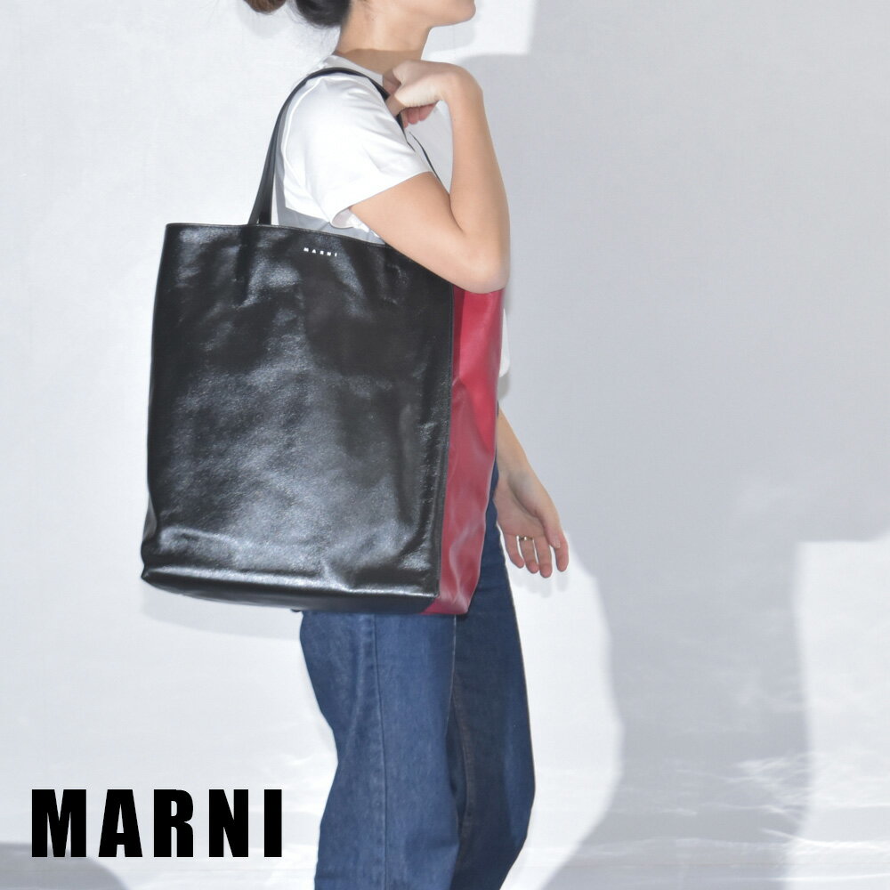 マルニ トートバッグ MUSEO SOFT ラージバッグ レザー レッド ブラック 黒 赤 ロゴ レディース MARNI SHMQ0024Q0