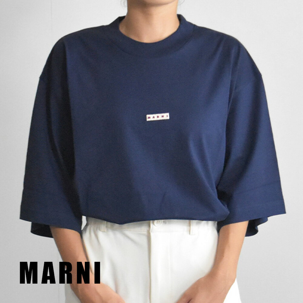 マルニ Tシャツ レディース ロゴ 半袖 ブランド 綿100％ MARNI ネイビー 紺 コットン THJE0263X0