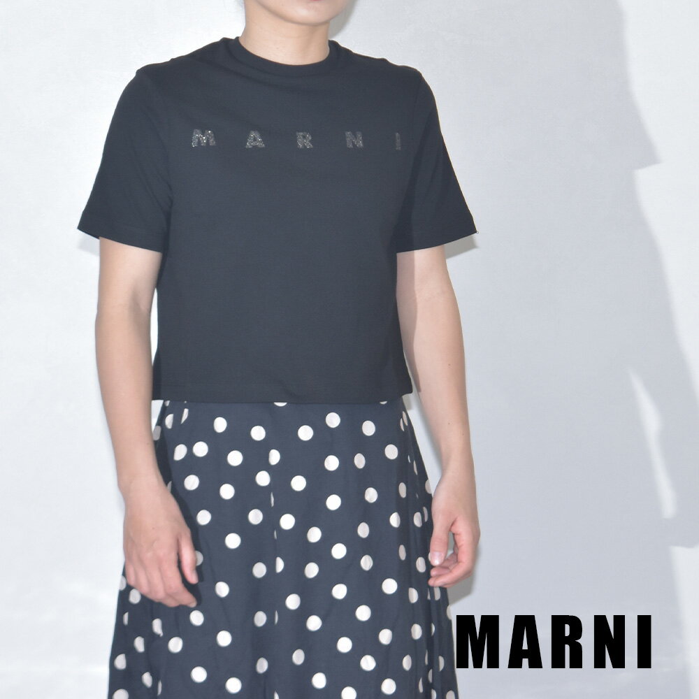 マルニ Tシャツ レディース ラメ ロゴ 半袖 ブランド 親子リンクコーデ お揃い キッズにも 綿100％ MARNI 黒 ブラック コットン M01027 M00NE