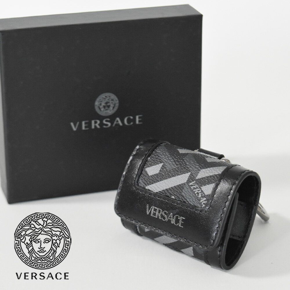 ヴェルサーチ エアポッツ エアポッド ケース airpods グレカ ジャガード 革 黒 VERSACE 1003062