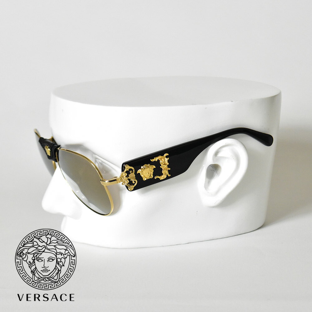 ヴェルサーチ サングラス ミラーレンズ メデューサ ブラック メンズ ブランド VERSACE モデル VE2150Q 10025A ハイブランド 黒 フロントゴールド ベルサーチ ちょい悪