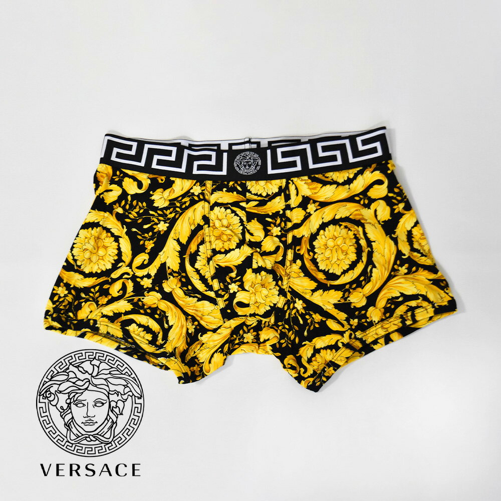 versace ヴェルサーチ ボクサーパンツ 下着 アンダーウェア ブランド バロック 総柄 メデューサ 黒 イエロー 1001384 VERSACE