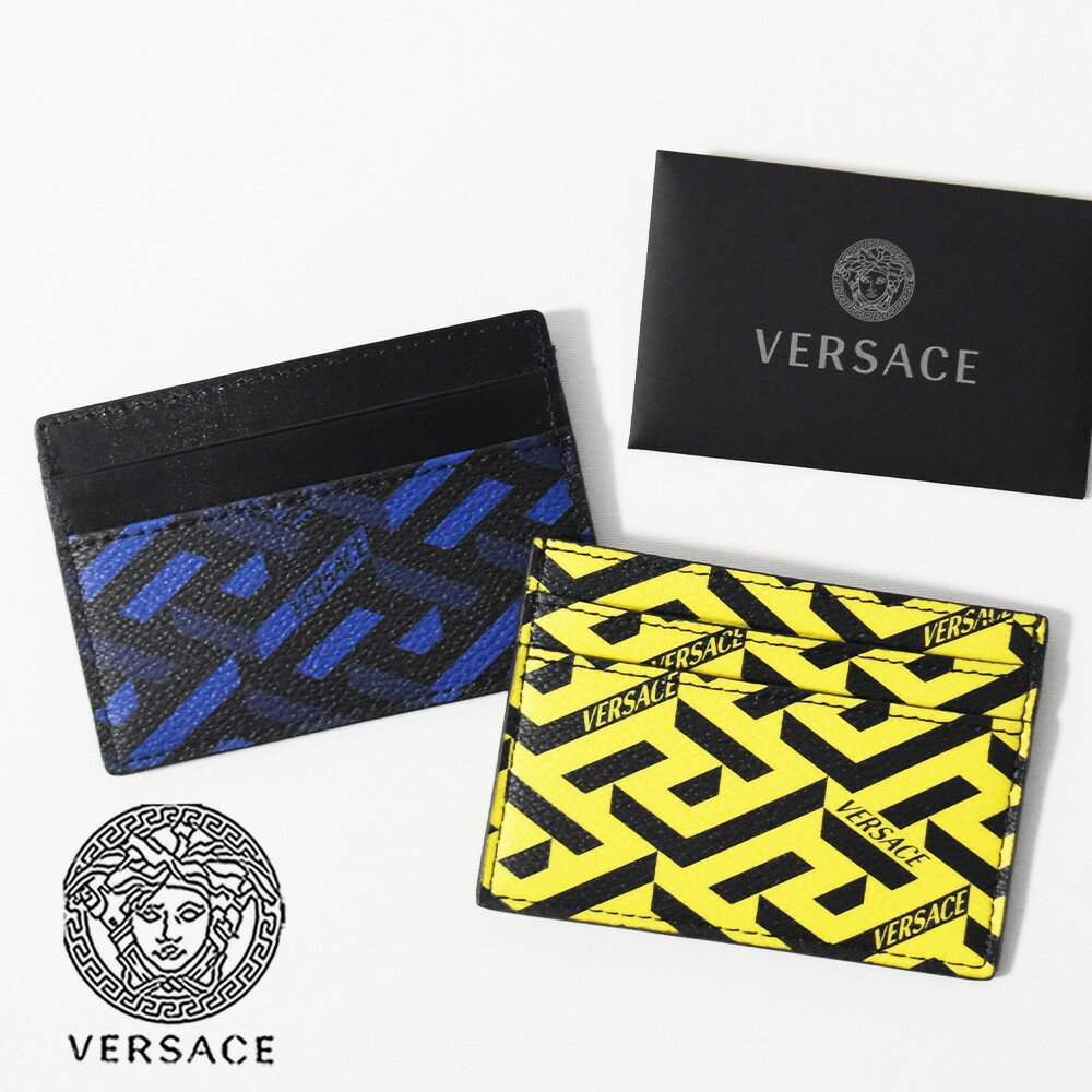 ヴェルサーチェ ヴェルサーチ カードケース グレカ ロゴ プリント 本革 メンズ ブランド VERSACE 総柄 カーフレザー カーフスキン ヴェルサーチェ 1008108 DPN2467